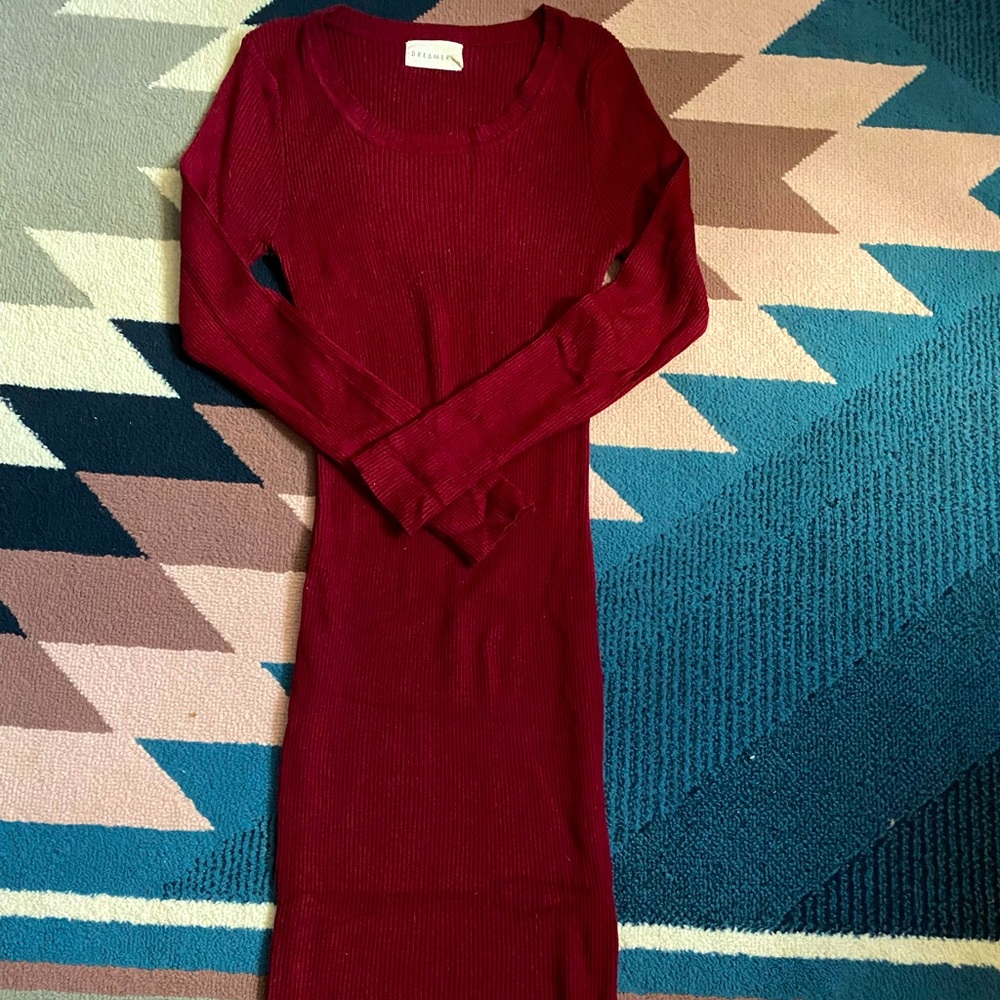 Fitted Body Con Deep Red Casual Dress